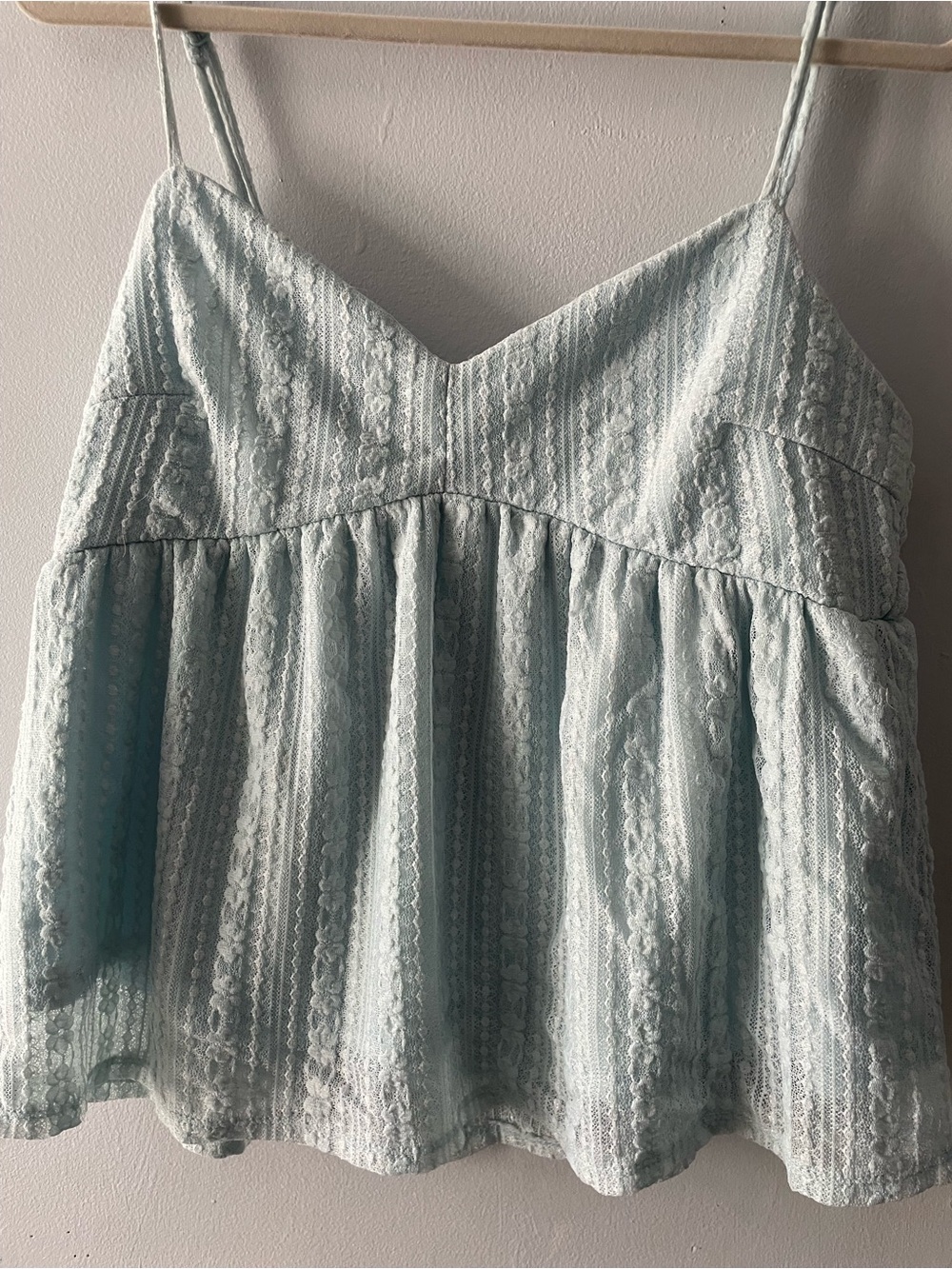 Lace-Overlay Light Blue Spaghetti Strap Peplum Top